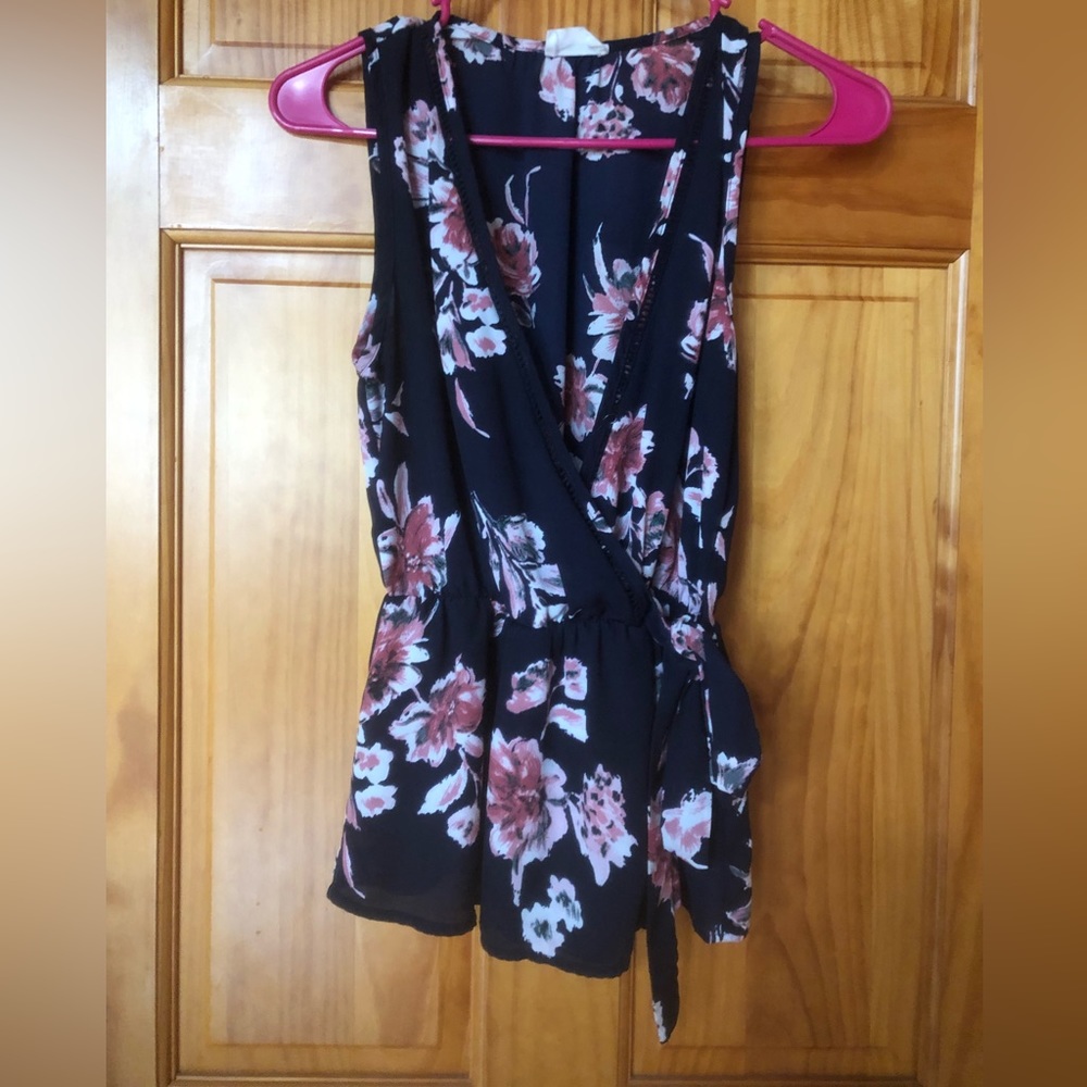 Navy floral surplice tie top